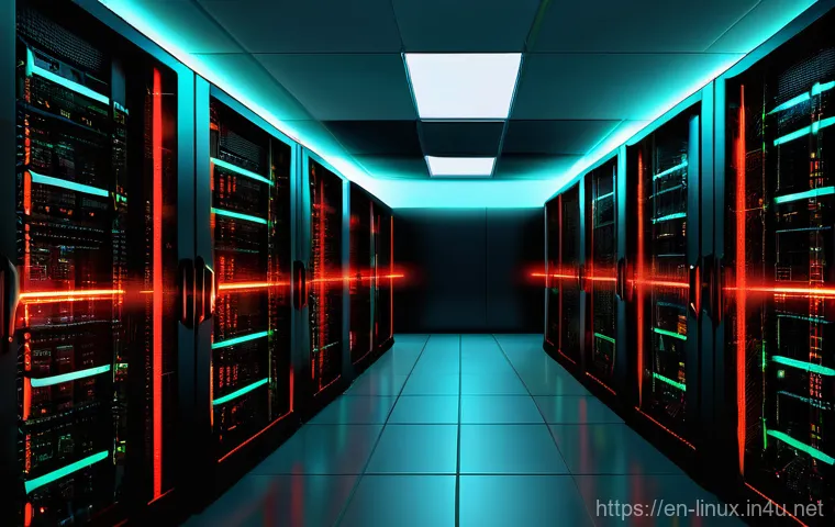 리눅스 실무에서 자주 발생하는 보안 위협 사례 - **"A high-contrast, visually striking scene inside a data center, focusing on a single Linux server ...