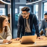 리눅스 전문가로 성장하기 위한 자격증 로드맵 - **Prompt:** A diverse group of young adults, aged 20s to early 30s, enthusiastically collaborating i...